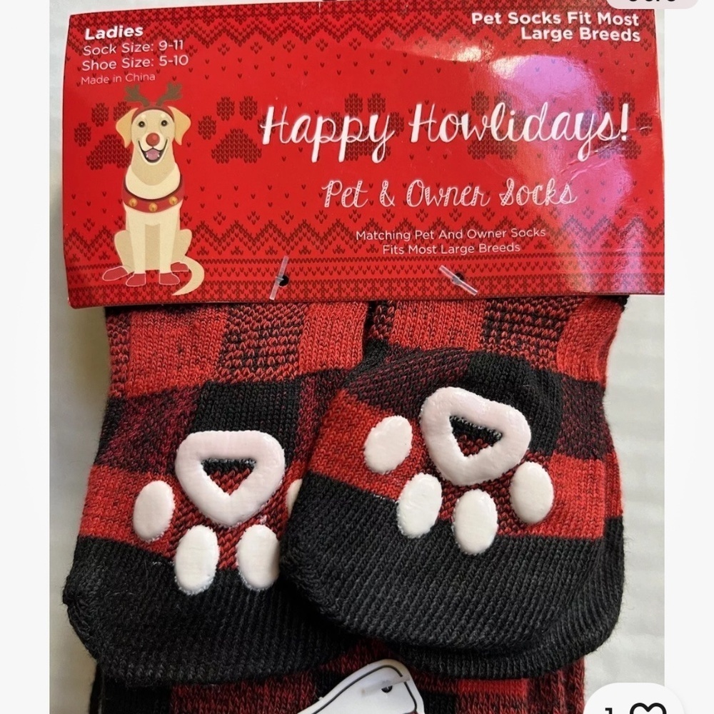 NWT Pet and Owner Socks Large Breed Dog Women’s Sock Size 9-11 Buffalo Check